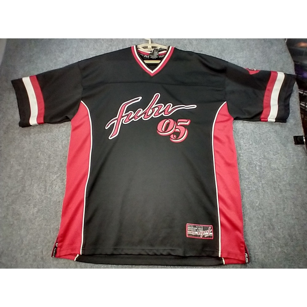Vintage FUBU 05 Athletic Jersey Mens XL Black Red Embroidered Hip Hop Streetwear